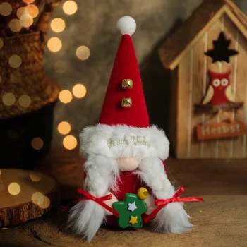 Червено Джудже Кукли Коледна Украса Малка Камбанка Безлични Кукла Рулдольф Плюшен Играчка Коледно Дърво Декор Коледна Украса За Дома Фигурка