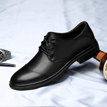 Висококачествен Луксозен Мъжки Обувки от Класическата Телешка Кожа От Естествена Кожа, Модерен Ежедневните Бизнес Обувки-Oxfords за Мъже, на Модела Сватбени Обувки Изображение 2