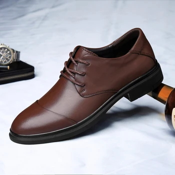 Висококачествен Луксозен Мъжки Обувки от Класическата Телешка Кожа От Естествена Кожа, Модерен Ежедневните Бизнес Обувки-Oxfords за Мъже, на Модела Сватбени Обувки Изображение 4