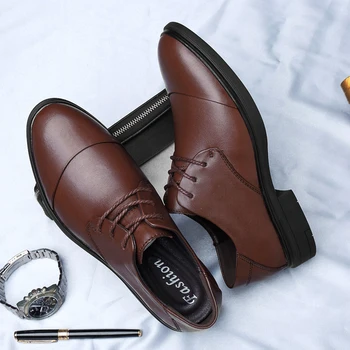 Висококачествен Луксозен Мъжки Обувки от Класическата Телешка Кожа От Естествена Кожа, Модерен Ежедневните Бизнес Обувки-Oxfords за Мъже, на Модела Сватбени Обувки Изображение 5