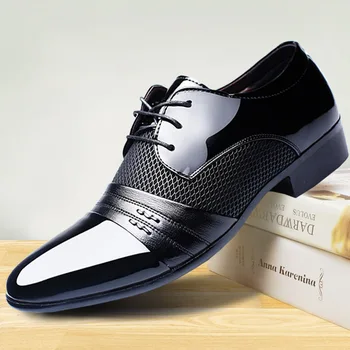Лидер в продажбите; Мъжки модел обувки; сезон пролет-есен; Дишаща официалната обувки за Сватбени Партита; Мъжки бизнес обувки на плоска подметка Изображение 4