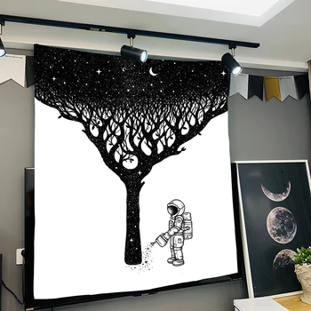 Астронавт Дърво Стенен Гоблен Декор Спални Момиче Космическото Звездното Стенно Подвесное Одеяло Изображение 1