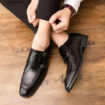 Мъжки Официалната обувки с Квадратни Пръсти, Социална Обувки, Мъжки Модни Кожени Обувки, Мъжки бизнес Модела обувки, Елегантни обувки-Oxfords, Черен, Кафяв