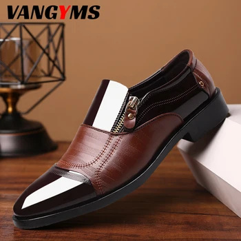 Мъжки кожени обувки, Новост 2022 г., мъжки висококачествени кожени обувки в британския стил, офис сватбени обувки, големи размери 38-48, Obuwie Meskie