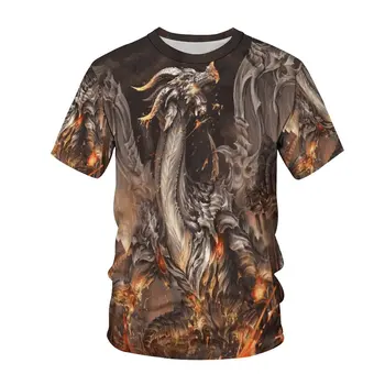 2022 гореща лятна разпродажба, готина мъжка тениска с 3D принтом дракон и кръгло деколте, градинска мода, висококачествена мъжка риза Изображение 0