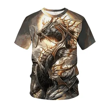 2022 гореща лятна разпродажба, готина мъжка тениска с 3D принтом дракон и кръгло деколте, градинска мода, висококачествена мъжка риза Изображение 1