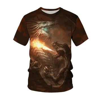2022 гореща лятна разпродажба, готина мъжка тениска с 3D принтом дракон и кръгло деколте, градинска мода, висококачествена мъжка риза Изображение 3