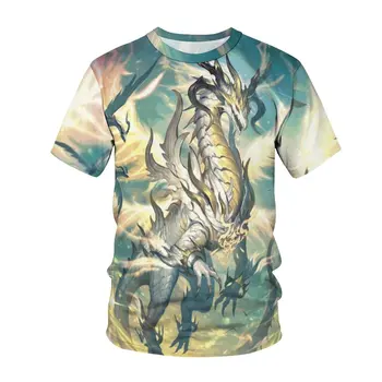 2022 гореща лятна разпродажба, готина мъжка тениска с 3D принтом дракон и кръгло деколте, градинска мода, висококачествена мъжка риза Изображение 5
