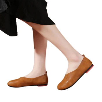 2021 Кожени обувки на плоска подметка; Дамски кожени лоферы ръчно изработени; Гъвкава Пролетно Ежедневни Обувки; Дамски обувки на равна подметка ; Дамски обувки Изображение 0