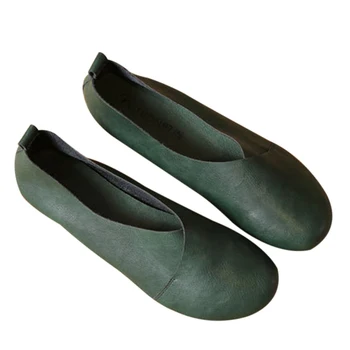2021 Кожени обувки на плоска подметка; Дамски кожени лоферы ръчно изработени; Гъвкава Пролетно Ежедневни Обувки; Дамски обувки на равна подметка ; Дамски обувки Изображение 3