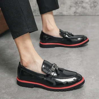 Мъжки обувки от лачена кожа на премиум-клас, черните сватбени обувки, размер 38-48, обикновена меки кожени обувки-дерби с ниско берцем, мъжки модел обувки Изображение 1
