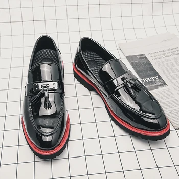 Мъжки обувки от лачена кожа на премиум-клас, черните сватбени обувки, размер 38-48, обикновена меки кожени обувки-дерби с ниско берцем, мъжки модел обувки Изображение 2