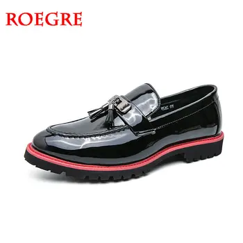 Мъжки обувки от лачена кожа на премиум-клас, черните сватбени обувки, размер 38-48, обикновена меки кожени обувки-дерби с ниско берцем, мъжки модел обувки Изображение 5