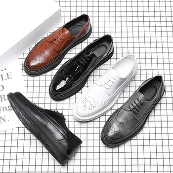 Бяла Ежедневни обувки От лачена Изкуствена кожа, мъжки бизнес Вечерни Обувки-Oxfords, Износоустойчиви Модни Уникални модни обувки с перфорации тип 