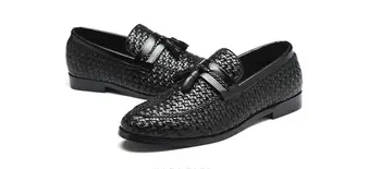 обувки в британския стил; мъжки официални лоферы; мъжки офис обувки; мъжки кожени обувки; класическото черно сватбена рокля; sepatu; слипоны; pria Изображение 0