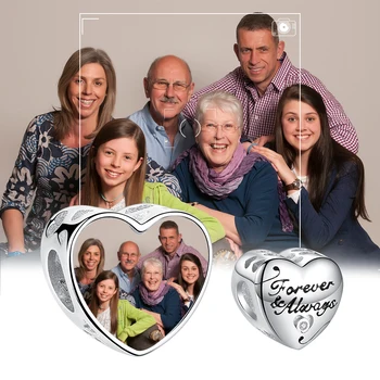 Персонални Снимка На Поръчка Чар 925 Сребро Завинаги Сърцето Топчета, Подходящи Оригинална Гривна САМ Жени Производство на Бижута