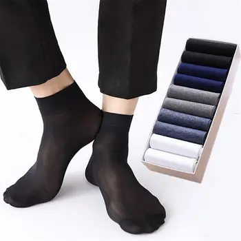 10 Двойки Бизнес Мъжки Копринени Чорапи Дишащи Ежедневни Чорапи, Тънки Найлонови Чорапи Изображение 1