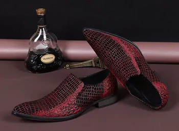 Christia Bella/Модни Мъжки Обувки са Ръчна изработка От естествена Кожа С червен Змеиным Модел, Вечерни Модела Обувки с остри пръсти, бизнес Обувки-Oxfords Изображение 2