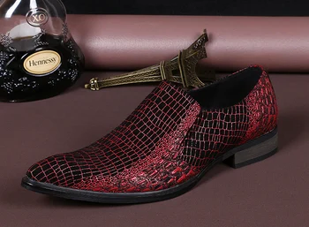 Christia Bella/Модни Мъжки Обувки са Ръчна изработка От естествена Кожа С червен Змеиным Модел, Вечерни Модела Обувки с остри пръсти, бизнес Обувки-Oxfords Изображение 5