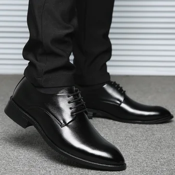 нови ежедневни мъжки черни обувки на равна подметка, от изкуствена кожа, zapatillas hombre sapatos, пролетни ежедневни модерен мъжки маратонки за cuero hot Изображение 0