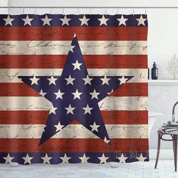 Американски Флаг Завеса За Душ Четвърти Юли, Деня На Независимостта Селски Дървен Принт Декор На Банята