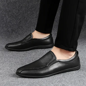 Мъжки нова марка модни и ежедневни обувки от телешка кожа, мъжки Дишащи бизнес мокасини-лоферы, мъжки удобни меки обувки без закопчалка за почивка Изображение 2