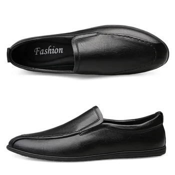 Мъжки нова марка модни и ежедневни обувки от телешка кожа, мъжки Дишащи бизнес мокасини-лоферы, мъжки удобни меки обувки без закопчалка за почивка Изображение 4