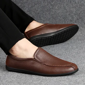 Мъжки нова марка модни и ежедневни обувки от телешка кожа, мъжки Дишащи бизнес мокасини-лоферы, мъжки удобни меки обувки без закопчалка за почивка Изображение 5