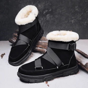 Зимни обувки; мъжки зимни обувки с висок берцем; новост; кадифе, топли зимни обувки; мъжки вариант приливи и отливи; дебел памучен обувки за мъже Изображение 0