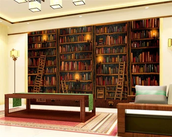 Beibehang Потребителски Тапети Хол и Спалня Стенопис 3D стенопис и Декоративни 3d Тапети Книга на лавица за книги на библиотеката на Фона на Стената