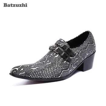 Batzuzhi/ Мъжки кожени Модела Обувки с остър бомбе, Мъжки Обувки на Висок Ток 6,5 см, Оксфордские Обувки без Закопчалка, Мъжки Бизнес Zapatos Hombre