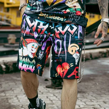 Улични Мъжки къси Панталони в стил хип-хоп с Шарени Графити, Плажни Панталони С Принтом, Летни Модни Ежедневни Дишащи Мъжки къси Панталони Оверсайз Изображение 1