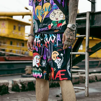 Улични Мъжки къси Панталони в стил хип-хоп с Шарени Графити, Плажни Панталони С Принтом, Летни Модни Ежедневни Дишащи Мъжки къси Панталони Оверсайз Изображение 3